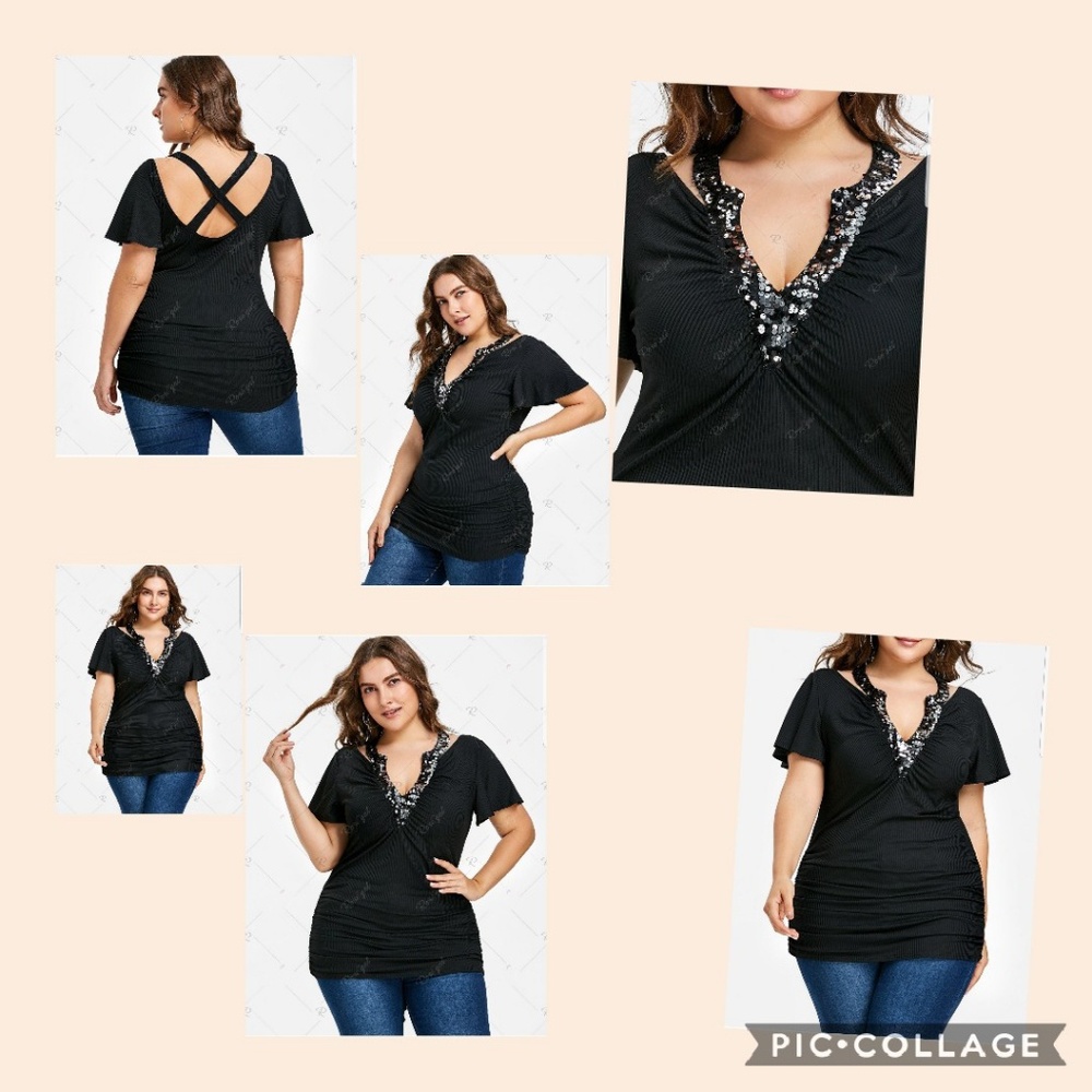 Plus size sparkly ribbed vneck top